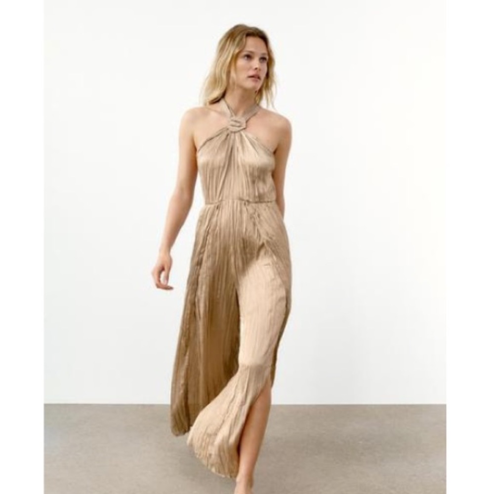 Zara Satin Halter Jumpsuit NWT